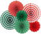 Papierfächer Party Deko Set, Halbur 6PCS Rot Grün Gestreift Gepunktet Hängend Tissue Papier Fans Fächer Dekoration für Erntedankfestm, Silvester, Geburtstag, Weihnachten
