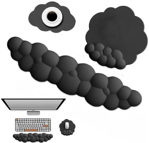 Delmkin Tapis de souris avec repose-poignet - Ergonomique - Repose-poignet - Clavier - Avec dessous de verre - Pour jeux et bureau - Noir