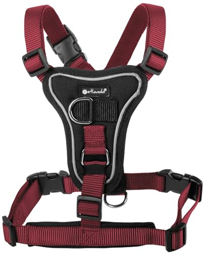 Petlando Hundegeschirr Anti Zug, Basic Comfort Plus, Bordeaux, XL | Vertikaler Brust-D-Ring, Ohne Über-Kopf-Ziehen, Stufenlos verstellbar, Gepolstert, Geschirr für sehr große Hunde