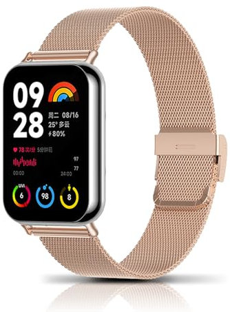 LanQii Metall Armband für Xiaomi Redmi Watch 5/Watch 4/Xiaomi Smart Band 9 Pro/Smart Band 8 Pro Uhrenarmband, Edelstahl Ersatzarmband für Redmi Watch 5/Watch 4/Mi Band 9 Pro/Mi Band 8 Pro - Roségold