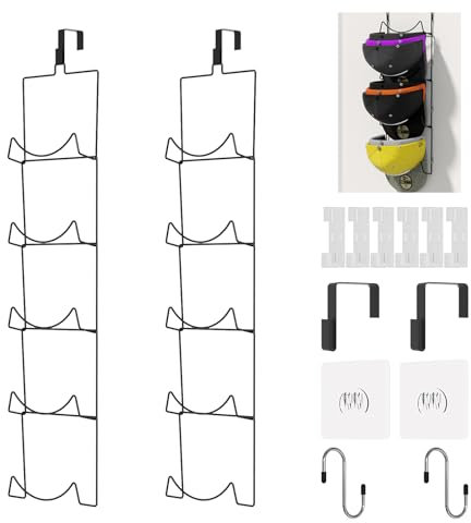 LINFIDITE New Look Hat Rack Organizer 10 Pack Flexible Multi Hook Wall Mounted Over Door Baseball Cap Display Storage Rack Cap Holder for Scarves,Towels,Bags,Hats Black