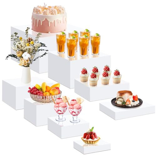 BINBE Acryl-Ständer für die Ausstellung, weiße Acryl-Würfelbox, Dessert-Ständer mit hohlen Böden, 8 verschiedene Größen, Produkt-Erhöhungen für Party-Dekoration, 8 Stück (Würfel 8)