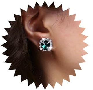 Inateannal Boucles D'oreilles Vintage Émeraude Boucles D'oreilles Clou Émeraude Verte Boucles D'oreilles Strass Émeraude Argent Boucles D'oreilles Cristal Géométrique Vert Bijoux Pour Femmes Et Filles