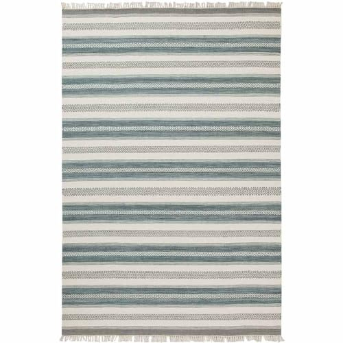 Knutzen Wohnen Kelim Teppich 120 x 170 Husum - Fransen Teppich Wolle Natur - Handgewebt und beidseitig verwendbar - Ideale Wohndekoration für jeden Wohnraum