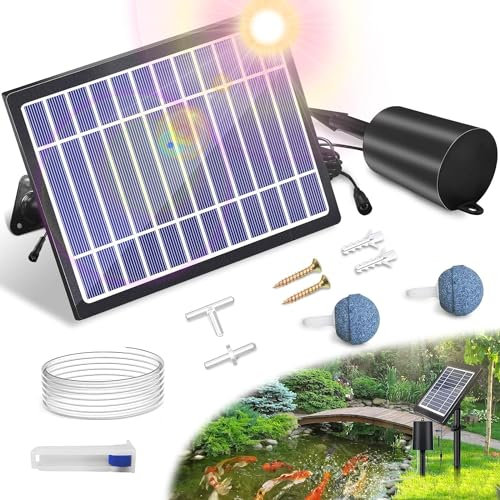 UKSUNVI Aireador Solar para Estanques Con Bomba de Aire, 3 Modos (18H/36H/72H), 4 W y 2200 mAh, Regulador de Burbujas para Uso Al Aire Libre