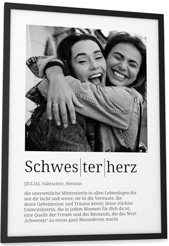 Papierschmiede® Personalisierte Geschenke Schwesterherz, Definition mit Foto DIN A3 (30x42 cm) Rahmen wählbar fertig gerahmt, Persönliches Bild als Geschenk an Schwester zu Weihnachten, Geburtstag