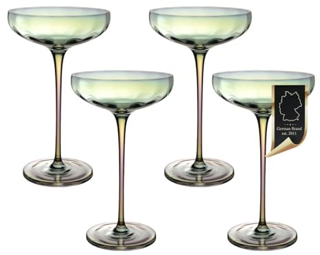 Intirilife 4er Set Martinigläser Champagnerschalen 140 ml – Coupe Cocktailglas Sektglas mit Regenbogen-Schimmer & Wellenform – bleifreies Kristallglas, spülmaschinenfest, stoßfest – Bar Party Hochzeit