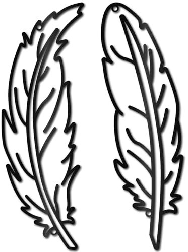 CREATCABIN Feather Metal Wall Art Black Wall Decoration Wing Sculptures Wall Laser Cut Hanging Ornament Hollow Out Silhouette Metal Wall Sign for Bathroom Living Room Bedroom Garden Fence 12 x 4Inch