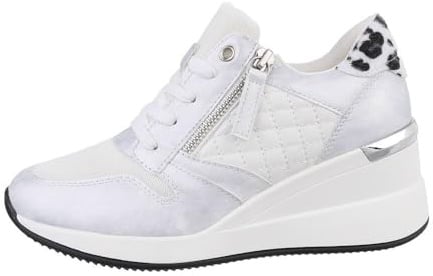 Ital Design Damen Low-Top Sneaker mit Schnürung und Keilabsatz, runde Spitze, Silber, Gr. 38