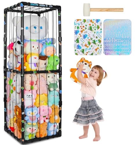 MHJY Stuffed Animals Zoo Storage Soft Toy Holder Organiser Large Cuddly Toys Storage Shelf with Elastic Band Stuffed Animals Cage for Nursery Playroom Bedroom Kids Room Furniture