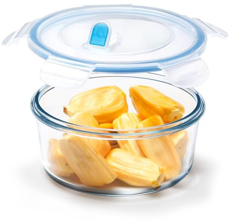NUTRIUPS 0.9L Small Airtight Glass Food Storage Containers with Lids, Round Food Storage Set, BPA Free for Meal Prep, Travel, Freezer, Oven