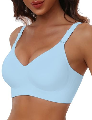 HORISUN Bequemer Nahtloser BH mit Vollständiger Abdeckung für Damen, Kabellose Push-Up BHS mit Weicher Unterstützung Normale und Große Größen (Himmelblau 4XL)