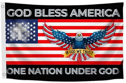 90 x 150 cm große Flagge mit zwei Messingösen – God Bless Amerika-Flagge mit Adlern – Christliche Jesus-Osterflagge doppelseitig für 4. Juli – Dekorationen patriotische Gottesflagge Banner