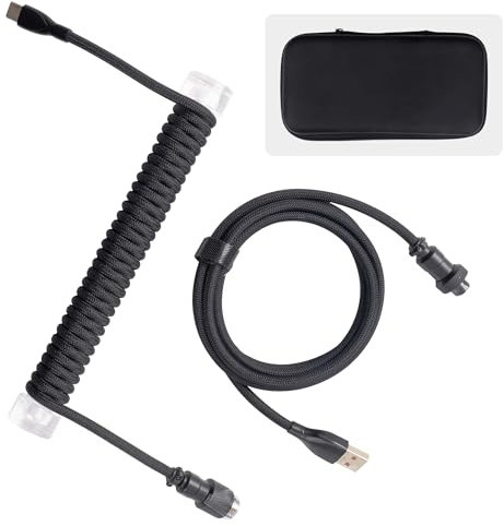 Sikai Coiled Cable USB C für Gaming Tastatur,Spiralkabel Tastatur,Spiral Zweiteilig einziehbar Curly Kabel Abnehmbarem Vergoldetes Luftfahrtstecker,Geflochtenes Kabel für Tastatur (Kit-Schwarz)