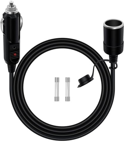 HuaLiSiJi Alargador Enchufe Mechero Coche 12V 24V Alargador Cable Mechero 16AWG 2x1.0mm² Cable Extension Mechero Coche a LED, para Coche, Motocicleta, Barco (3 m)