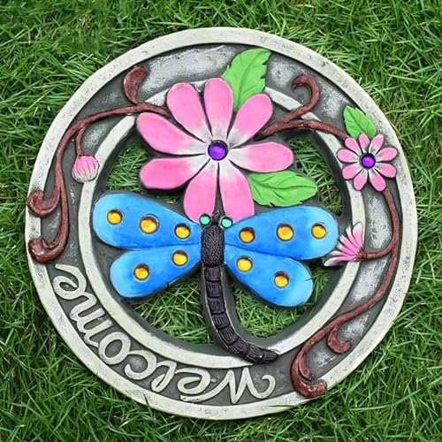 WOTZOV Trittsteine, 2er-Set, Gartensteine für Mütter/Omas, runde dekorative Trittsteine mit Schmetterlings-Libellen-Muster, Terrassen-Ziersteine