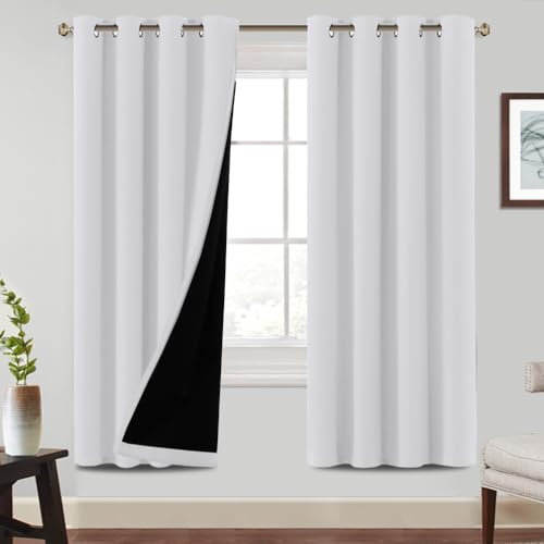 BellaHills Tende Oscuranti con Anelli 2 Pezzi, Tende per interna Camera da Letto Fonoassorbente, L132 x A214 cm, moderne delimitate per interno, Bianco Sbiancato