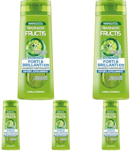 Garnier Fructis Shampoo Fortificante, Per Capelli Normali, Per Capelli Forti e Luminosi, Con Estratto di Pompelmo e Vitamina B6, Forti & Brillanti, 250 ml