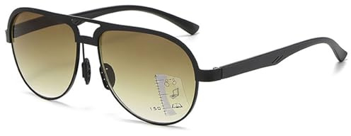 ABETOS Lesebrille Gleitsicht Getönt Multifokus Progressive Lesebrillen Piloten Sonnenbrille Lesehilfe Damen Herren Pilotenbrille