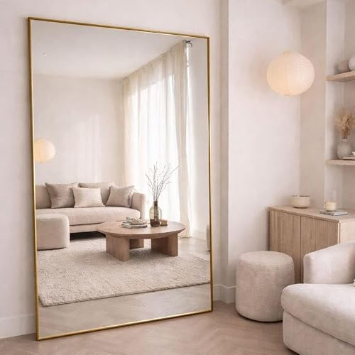 Jobu Oversized Full Length Rectangular Mirror 200x120cm, Gold Metal Frame
