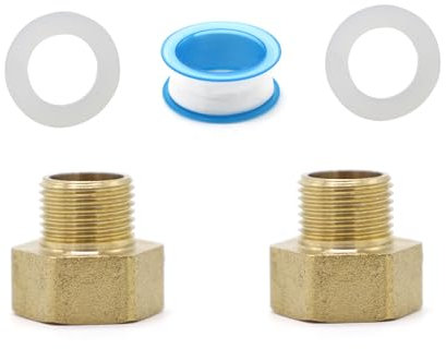 2 pezzi filettatura interna 3/8 su 1/2, riduttore in ottone con 2 guarnizioni in silicone e 1 pezzo di nastro grezzo, in ottone, prolunga per tubi doccia