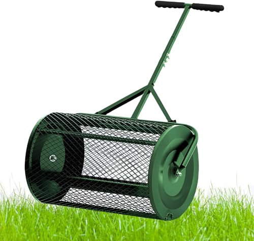 BOBVB Épandeur de Compost de 24 Pouces, épandeur de Mousse de Tourbe avec poignée réglable en Forme de T, Rouleau à Gazon portatif, pour Compost de Couverture, Terre, paillis, Engrais, Sol