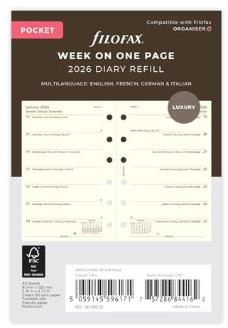 Filofax Kalender Pocket 1 Woche auf einer Seite cotton cream(mehrsprachig) 2026