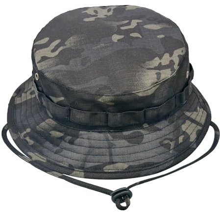 SGQTZDZQ Camo Bucket Boonie Hat for Men Women,Sun Hats UPF50+ Hunting Bush Jungle Fishing Wide Brim Sun Cap Safari Hat for Hunting Beach Camping (UK, Alpha, One Size, Standard, Black)