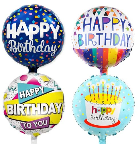 4 folienballon geburtstag, blau happy birthday ballon, helium luftballons geburtstag, luftballons bunt, buchstaben luftballon geburtstagsdeko für Kinder und Erwachsene party