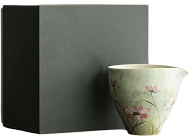 Taza de cerámica gruesa pintada a mano de 150 ml, taza pública de Kung Fu para ceremonia de té, margarita, estilo acuarela (caja)