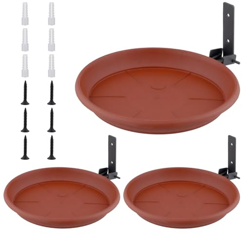 3PCS Wall Mounted Bird Feeder Bird Bath for Garden Outdoor Hanging Bird Feeders, Perfect for Garden Fences, Balconies to Attract Wild Birds, 17 x 2 cm, Brown