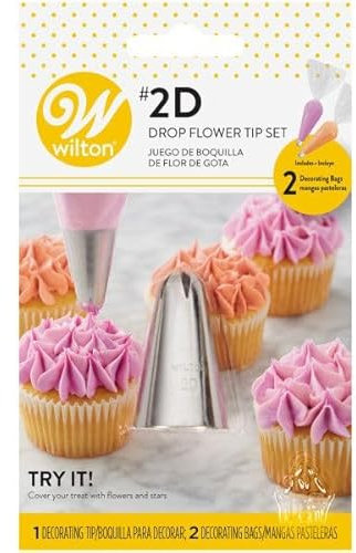 Wilton Lot de 3 douilles à douille RVS - 2D et 2 poches à douille de 30 cm - Outils de décoration DIY pour décoration de gâteau - Accessoires de pâtisserie - Gâteaux - Muffins - Churros
