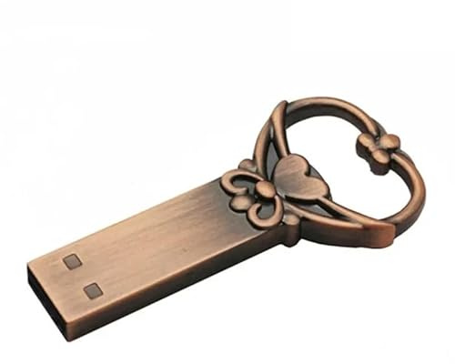 Copper Love Heart Shaped Key Usb Flash Drive Pendrive Pen 4gb 16gb 32gb 64gb Metal Keys Memory Stick Wedding Gift(128GB,White)