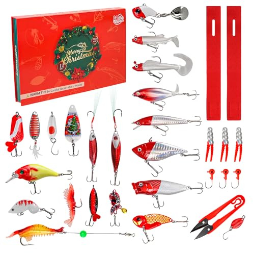 FUNANASUN 24 Angeln Köder Set, Angelköder mit Gummifische, Spinner Angeln, Hecht Köder & Forellenköder, Angelzubehör für Süß- & Salzwasser, Männer Geschenke für Väter Kinder Angelliebhaber