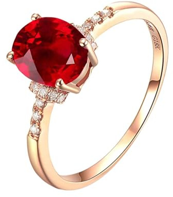 Homxi Damen Eheringe Ringe Gold 14 Karat, 4 Zinken Oval mit Erstellter Rubin 1 Karat und Moissanit, Verlobung Ringe für Frauen Rot Gold Größe 66 (21.0)
