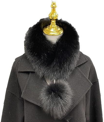 Waltonalice Luxuriöser Damen Fuchsfell-Schal mit Pompom Pelz-Schal Wärm Fuchspelz Kragen Schlupfloch Schal Warmer Winter-Schal Damen mehrfarbige Echtes Fell-Schal für Eleganz Komfort Schwarz