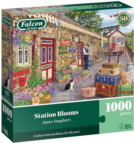 Falcon Station Blooms - 1000 Piece Jigsaw Puzzle for Adults - Railway Scene | 1000 Pc Adult Jigsaws - Nostalgic, Charming Large Puzzles - Cosy Rainy Day Activity, Christmas & Birthday Gift - 68 x 49 cm