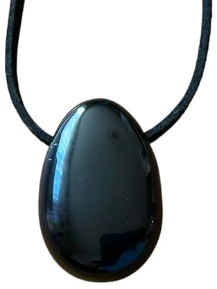 Steinfixx Obsidian Anhänger Tropfen – Edelstein Kette mit 80 cm Band & Geschenkbox – Echter Obsidian Schmuck Schwarz – Naturstein in AAA-Qualität aus Brasilien – 30x20 mm