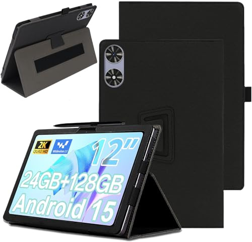 CONAPIKA Case for SVITOO P108/SVITOO Tablet 12 inch, with Wrist Strap+Pencil Holder+Stand Function, Premium Leather Folio Folding Shockproof Anti-Drop Anti-Scratch Full Coverage Tablet Cover, Black