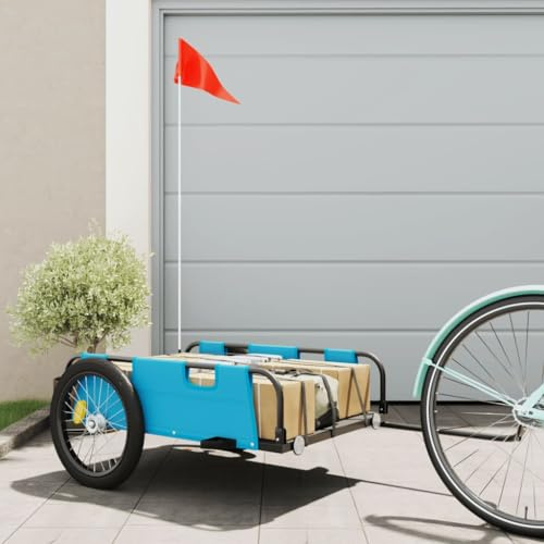 QUAHEAS Fahrradanhänger Blau Oxford-Gewebe und pulverbeschichtetes Eisen, 135x68x38,5 cm, 45 kg Tragkraft, mit Reflektoren, Klappbar und faltbar für Transport, Outdoor, Kinder und Hund