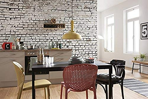 Komar Fototapete WHITE BRICK | 368 x 254 cm | Tapete, Wand Dekoration, Steinwand, Steinoptik, Backsteinwand, Schlafzimmer, Wohnzimmer | 8-882