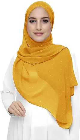 Lina & Lily Damen Hijab Kopftuch Schal mit Glitzer aus Premium Chiffon (Senfgelb)