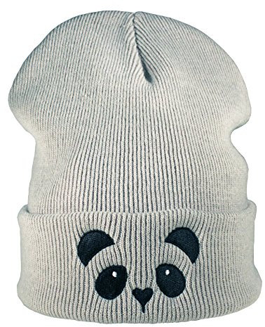 Baddery: Strickmütze - Panda - Unisex Winter Beanie Mütze für Herren Damen und Kinder (One Size - Light Grey)
