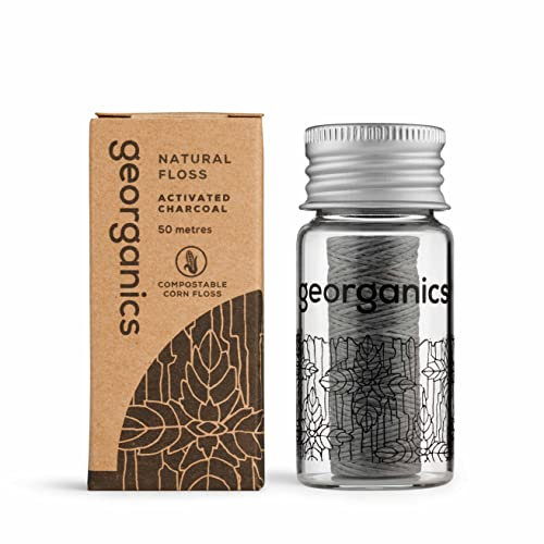 Georganics Natural Dental Floss Refill - Biodegradable with Natural Wax and Flavouring - Vegan, SLS, Cruelty and Gluten Free - Charcoal - 50m