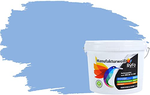 RyFo Colors Bunte Wandfarbe Manufakturweiß Meerwasserblau 3l - weitere Blau Farbtöne und Größen erhältlich, Deckkraft Klasse 1, Nassabrieb Klasse 1