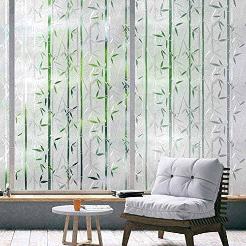 rabbitgoo Film Occultant Fenêtre, Film Fenetre Anti Regard, Film pour Vitre Motif Bambou, Brise Vue Anti UV, Film Electrostatique vitre Non Adhesif, Film Fenetre Décoratif pour Bureau Maison 88x200cm