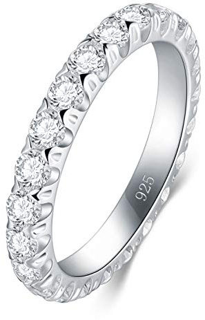 BORUO 925 Sterling Silver Ring, Cubic Zirconia CZ Wedding Band Stackable Ring 3mm Size 7