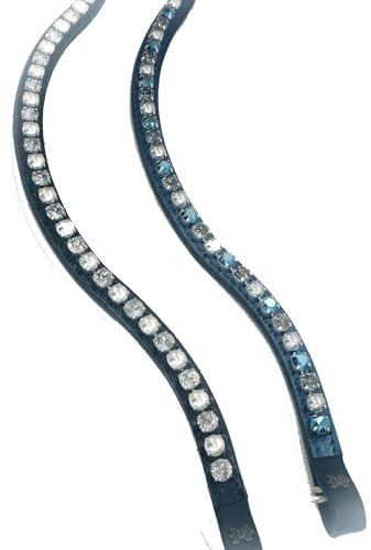 DÖBERT Stirnriemen schmal Classic schwarz, mit, blau Lack unterlegt, silberne Perlen, geschwungen