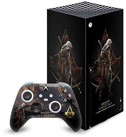 Head Case Designs Offizielle Assassin's Creed Bayek Kamm Origins Schauspieler Kunst Matte Vinyl Haut Gaming Aufkleber Abziehbild Abdeckung kompatibel mit Xbox Series X Console and Controller Bundle