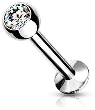 beyoutifulthings Lippen-Piercing Zirkonia 2-mm Silber Clear Piercing-s Lippe Stecker Chirurgenstahl Schraub-Verschluss Stab 9-mm lang 1,2-mm dick